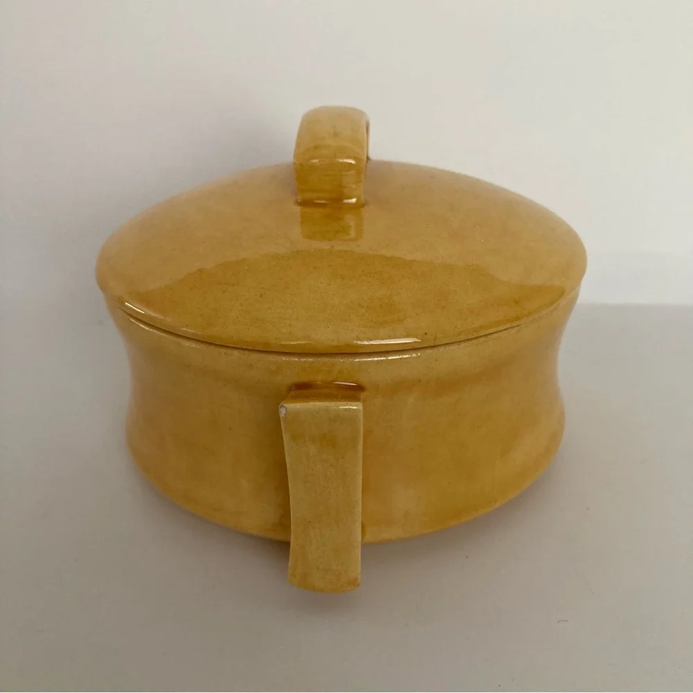 Small Vintage Yellow Ceramic Casserole Crock Trinket Dish